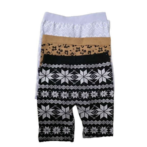 Set Of 3 Girls Fleece Warm Lined Leggings Size 7/8 Cute Designs - Picture 1 of 7